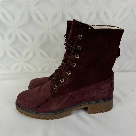 Timberland Women's Jayne Fleece-Lined Boots Burgundy Nubuck Size 8 - Picture 4 of 9